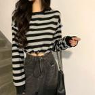 Long-sleeve Striped Cropped Sweatshirt