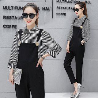 Set: 3/4-sleeve Striped Blouse + Jumper Pants