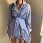 Long-sleeve Mock Two-piece Romper Blue - One Size