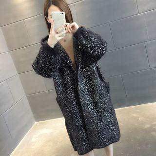 Leopard Print Hooded Knit Coat