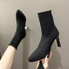 High Heel Pointed Knit Short Boots