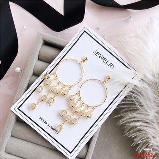 Bead Fringed Hoop Earring 1 Pair - 925 Silver - One Size