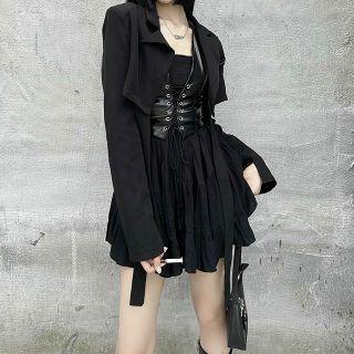 Spaghetti Strap Mini A-line Dress / Blazer / Lace Up Vest