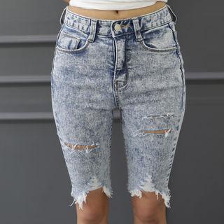 Slit Distressed Skinny Denim Shorts