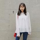 Smocked-yoke Dotted Sheer Top