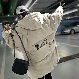 Deer Embroidered Hooded Padded Zip Coat