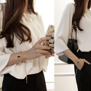 Collared 3/4-sleeve Chiffon Top