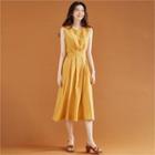 Sleeveless Pleated Adjustable-waist Long Dress