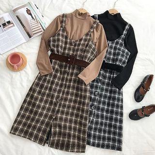 Sleeveless Plaid Button-front Midi Dress
