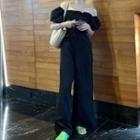 Off-shoulder Smocked Jumpsuit Black - One Size
