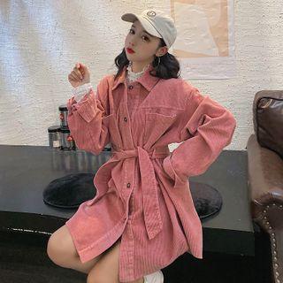 Lace Long-sleeve Top / Corduroy Long Button Jacket