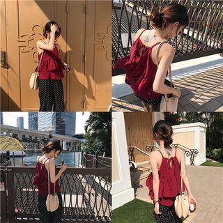 Spaghetti Strap Frill-trim Top / Plaid Harem Pants