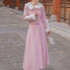 Set: Collared Single-breasted Jacket + Maxi A-line Skirt