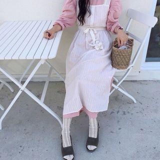 Long-sleeve Blouse / Lace Trim Reversible Midi A-line Overall Dress