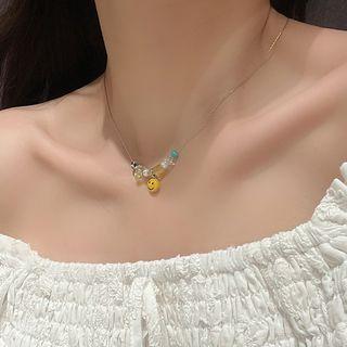 Beaded Smiley Face Pendant Necklace 1 Pc - Yellow & Silver - One Size