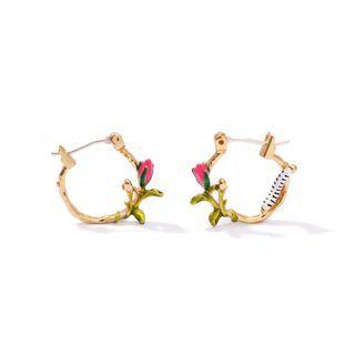 Simple And Elegant Plated Gold Enamel Flower Circle Earrings Golden - One Size