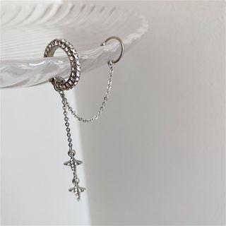 Star Rhinestone Chained Cuff Earring Set - Silver - One Size