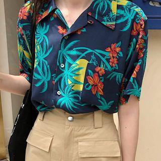 Short-sleeve Floral Print Shirt As Shown In Figure - One Size