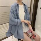 Lace-up Side Denim Shirt Blue - One Size