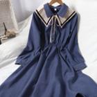 Long-sleeve Detachable-collar Midi A-line Shirtdress
