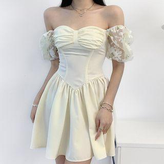 Puff-sleeve Mesh Panel Mini Corset Dress