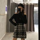 Cold-shoulder Knit Top / A-line Mini Tweed Skirt
