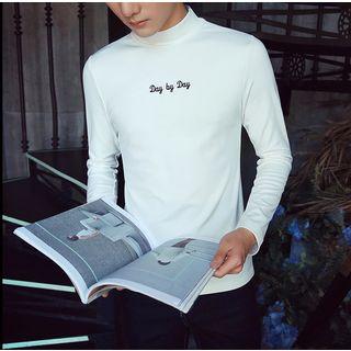 Lettering Mock Neck Long-sleeve T-shirt