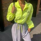 Embroidered Drawcord-hem Cropped Windbreaker