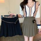 Pleated Mini A-line Skirt / Chain Belt Bag