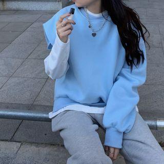 Asymmetrical Sleeve Sweatshirt / Plain Jogger Pants