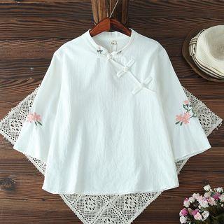 3/4-sleeve Mandarin Collar Embroidered Top