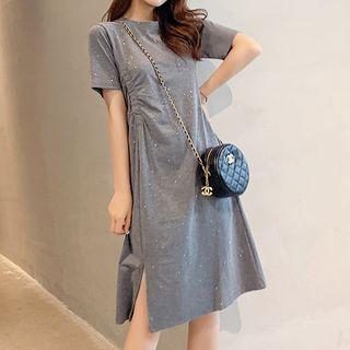 Glitter Short-sleeve Drawstring T-shirt Dress