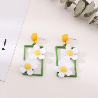 Floral Drop Earring 1 Pair - Yellow & Green & White - One Size