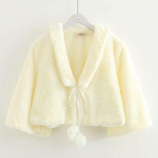 Fluffy Open Front Elbow-sleeve Cropped Coat