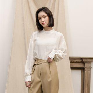Mock-neck Balloon-sleeve Oversized Top