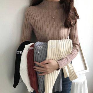 Striped Semi High-neck Knit Top