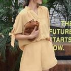 Elbow-sleeve Chiffon Shirt / Wide-leg Shorts