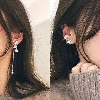 Non-matching Butterfly Dangle Earring 1 Pair - Silver - One Size
