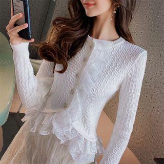 Lace Trim Cable-knit Cardigan