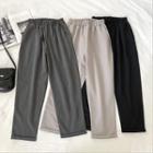 Plain Roll-up High-waist Wide-leg Pants
