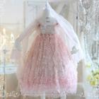Spaghetti Strap Embellished Lolita Dress / 3/4-sleeve Lace Top / Set