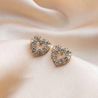 Heart Rhinestone Earring 1 Pair - E2634 - Gold - One Size