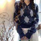 Argyle Lapel Knit Sweater