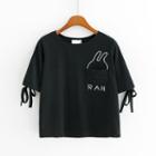 Rabbit Print Pocketed Lace-up Short-sleeve T-shirt
