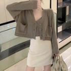 Spaghetti Strap Crop Top / Cropped Cardigan / Mini Skirt