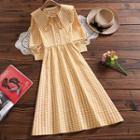 Long-sleeve Peter Pan-collar Plaid A-line Dress