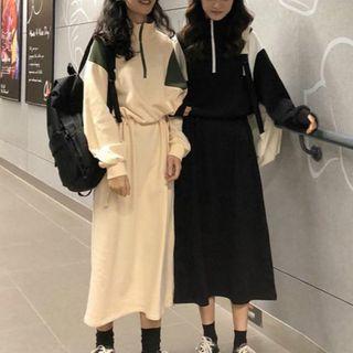 Placket Midi Hoodie Dress