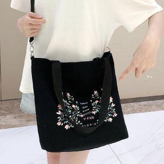 Floral Print Tote Bag Black - One Size