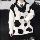 Cow Patterned Sweater Vest Black Dairy Cow - White - One Size