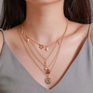 Alloy Pendant Layered Choker Necklace 01 - 2231 - Kc Gold - One Size